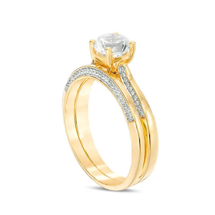 Rings Goldia 57mm LabCreated White Sapphire and 020 CT TW Diamond Bridal Engagement Ring Set in Solid 10K Yellow Gold Rings Goldia 57mm LabCreated White Sapphire and 020 CT TW Diamond Bridal Engagement Ring Set in Solid 10K Yellow Gold