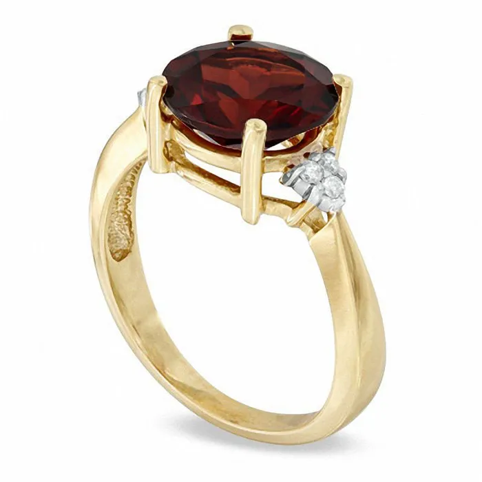Rings Goldia 90mm Garnet and Natural Diamond Accent Ring in Solid 10K Yellow Gold