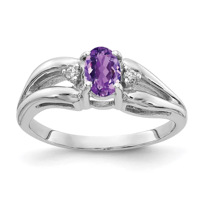 Rings goldiaca 14k White Gold 6x4mm Oval Amethyst Checker A Real Diamond ring Rings goldiaca 14k White Gold 6x4mm Oval Amethyst Checker A Real Diamond ring