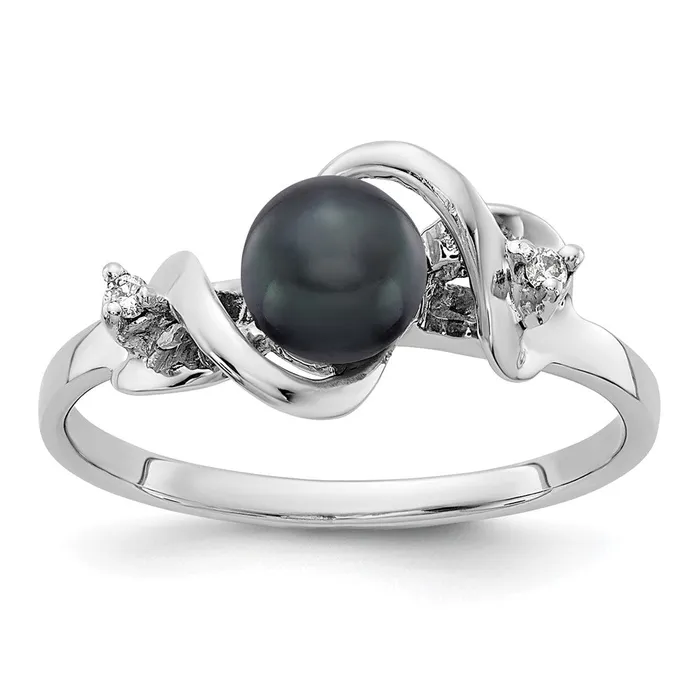 Rings Goldiacom 14k White Gold 55mm Black FW Cultured Pearl AAA Real Diamond ring