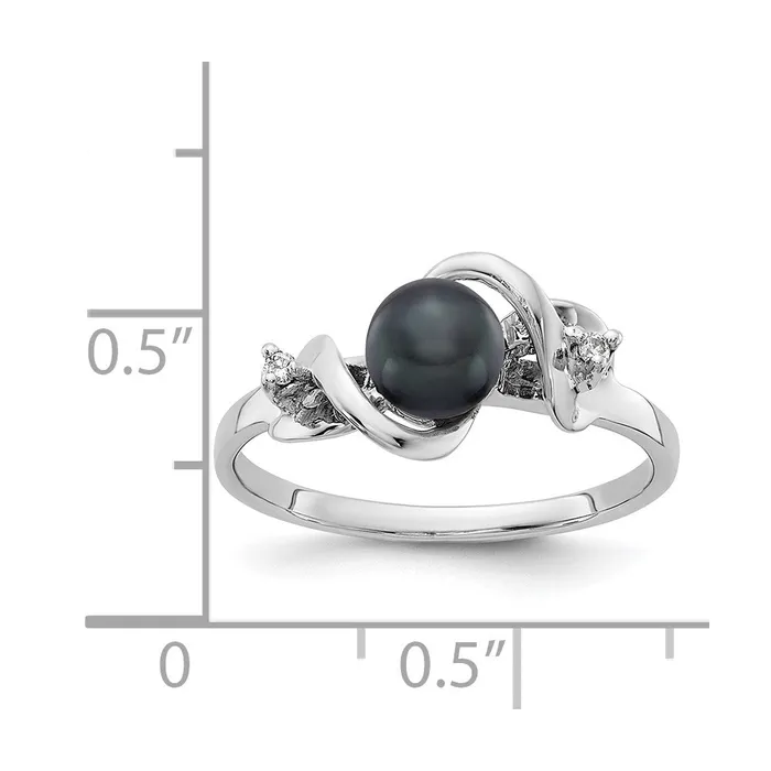 Rings Goldiacom 14k White Gold 55mm Black FW Cultured Pearl AAA Real Diamond ring