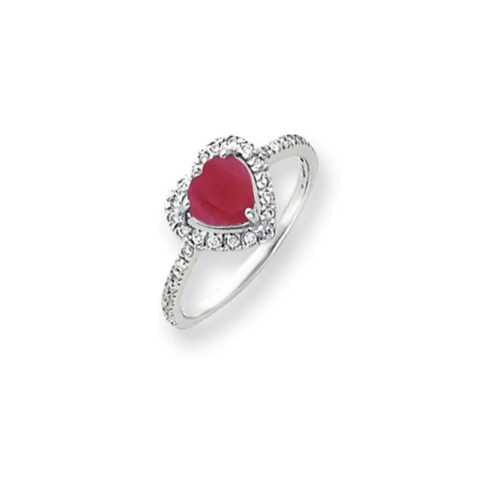 Rings Goldiacom 14k White Gold 6mm Heart Created Ruby VS Real Diamond ring Rings Goldiacom 14k White Gold 6mm Heart Created Ruby VS Real Diamond ring