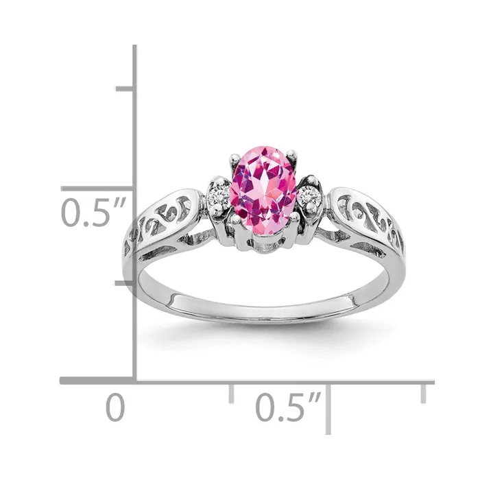 Rings Goldiacom 14k White Gold 6x4mm Oval Pink Sapphire AAA Real Diamond ring