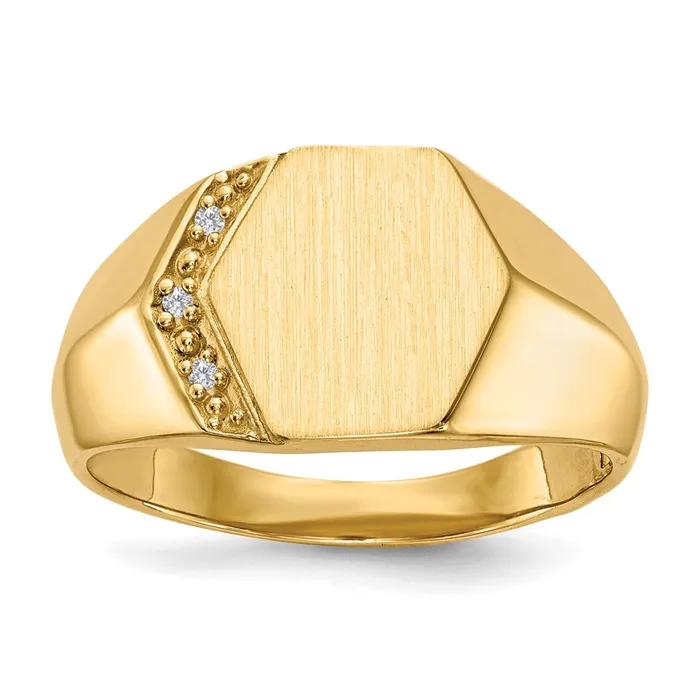 Rings Goldiacom 14K Yellow Gold 115x115mm Open Back VS Real Diamond Mens Signet Ring Rings Goldiacom 14K Yellow Gold 115x115mm Open Back VS Real Diamond Mens Signet Ring