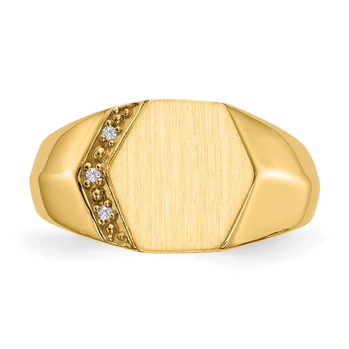 Rings Goldiacom 14K Yellow Gold 115x115mm Open Back VS Real Diamond Mens Signet Ring