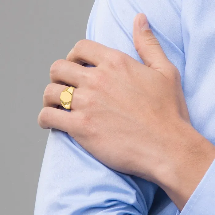 Rings Goldiacom 14K Yellow Gold 115x115mm Open Back VS Real Diamond Mens Signet Ring