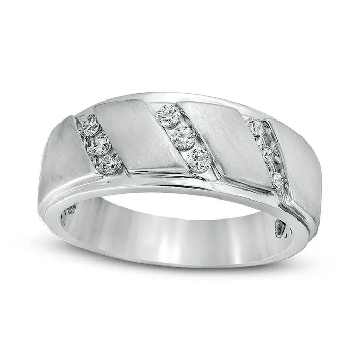 Rings Goldia Mens 033 CT TW Natural Diamond Triple Row Slant Bevelled Edge MultiFinish Band in Solid 10K White Gold Rings Goldia Mens 033 CT TW Natural Diamond Triple Row Slant Bevelled Edge MultiFinish Band in Solid 10K White Gold