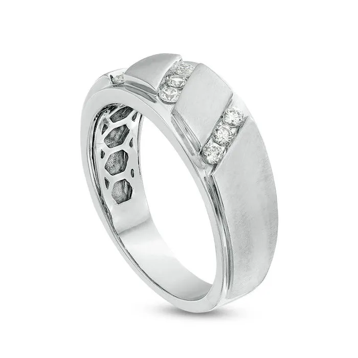 Rings Goldia Mens 033 CT TW Natural Diamond Triple Row Slant Bevelled Edge MultiFinish Band in Solid 10K White Gold Rings Goldia Mens 033 CT TW Natural Diamond Triple Row Slant Bevelled Edge MultiFinish Band in Solid 10K White Gold