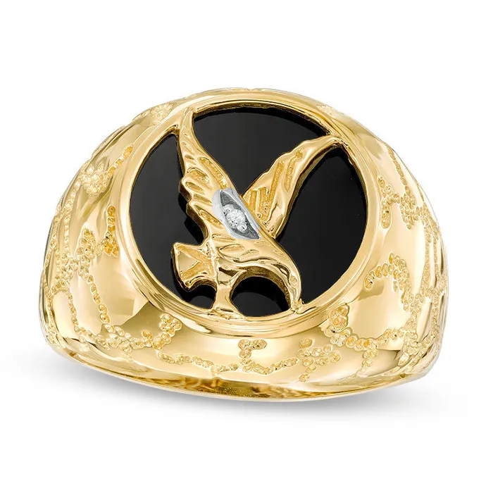Rings Goldia Mens Onyx Eagle and Natural Diamond Accent Signet Ring in Solid 10K Yellow Gold Rings Goldia Mens Onyx Eagle and Natural Diamond Accent Signet Ring in Solid 10K Yellow Gold