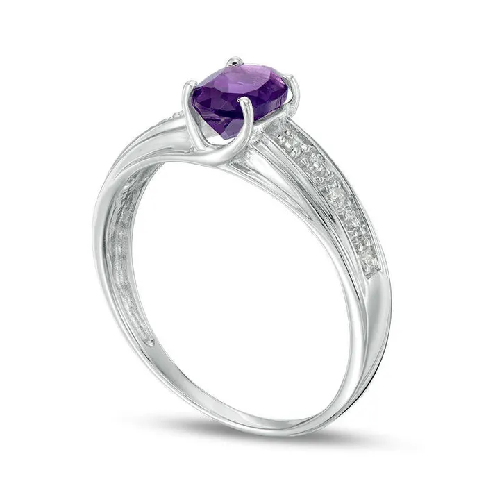 Rings Goldia Oval Amethyst and 005 CT TW Natural Diamond Ring in Sterling Silver Rings Goldia Oval Amethyst and 005 CT TW Natural Diamond Ring in Sterling Silver