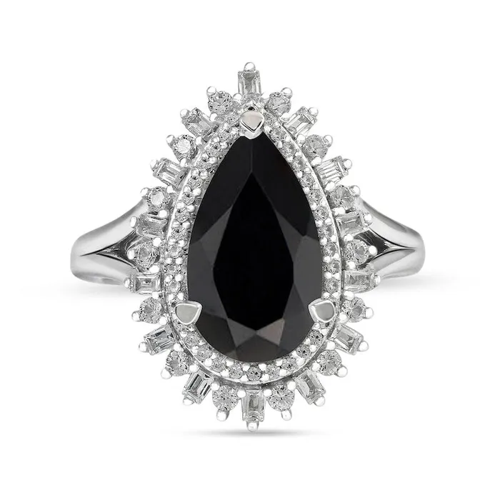 Rings Goldia PearShaped Onyx and White LabCreated Sapphire Double Shadow Frame Split Shank Ring in Sterling Silver Rings Goldia PearShaped Onyx and White LabCreated Sapphire Double Shadow Frame Split Shank Ring in Sterling Silver