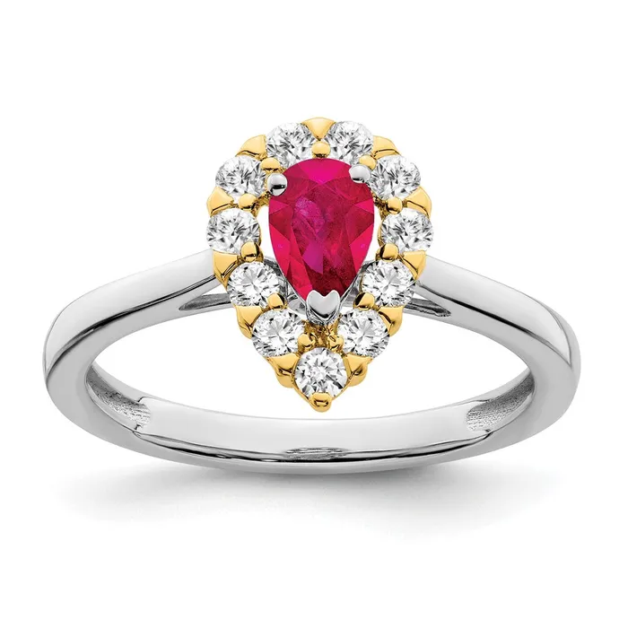 Rings Goldia Solid 14k Twotone Genuine Simulated Ruby and CZ Ring