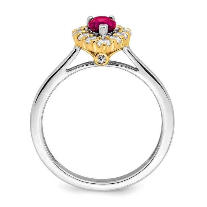 Rings Goldia Solid 14k Twotone Genuine Simulated Ruby and CZ Ring