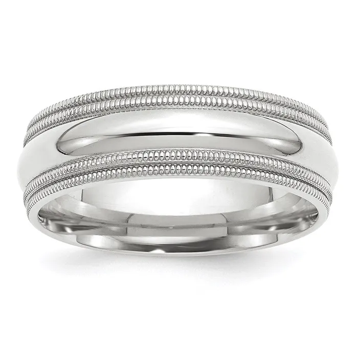Rings Goldia Solid 14K White Gold 7mm Double Milgrain Comfort Fit MensWomens Wedding Band Ring Size 95