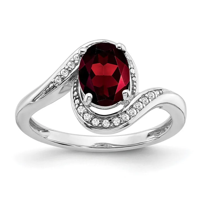 Rings Goldia Solid 14k White Gold Oval Simulated Garnet and CZ Bypass Ring Rings Goldia Solid 14k White Gold Oval Simulated Garnet and CZ Bypass Ring