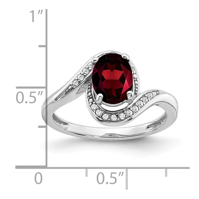 Rings Goldia Solid 14k White Gold Oval Simulated Garnet and CZ Bypass Ring