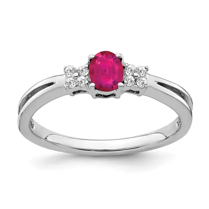 Rings Goldia Solid 14k White Gold Oval Simulated Ruby and CZ Ring