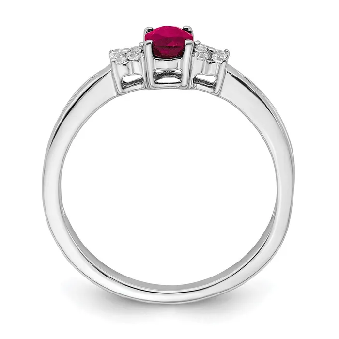 Rings Goldia Solid 14k White Gold Oval Simulated Ruby and CZ Ring