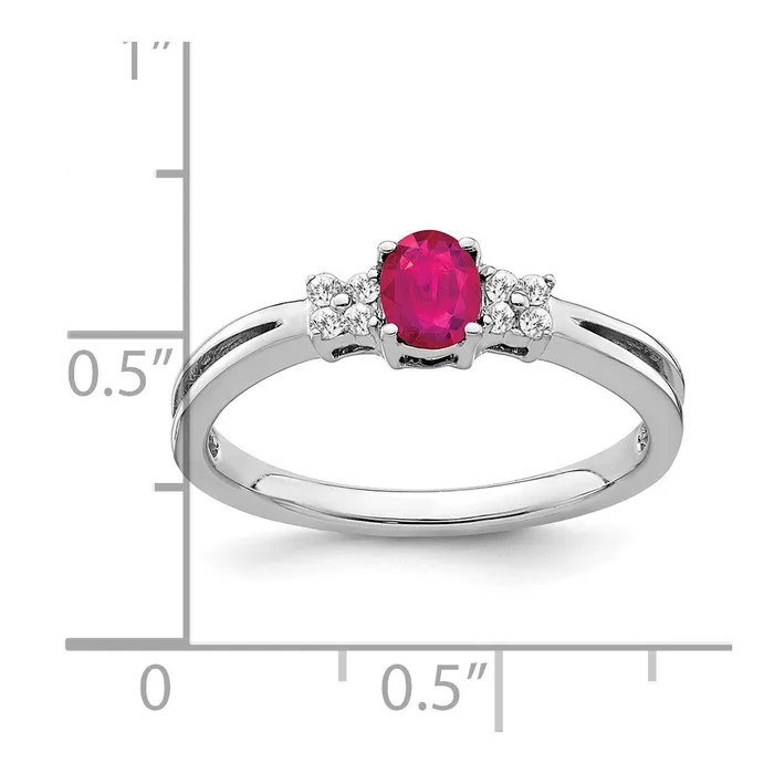 Rings Goldia Solid 14k White Gold Oval Simulated Ruby and CZ Ring