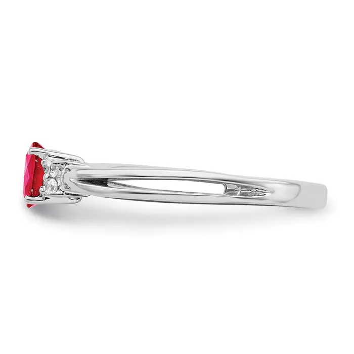 Rings Goldia Solid 14k White Gold Oval Simulated Ruby and CZ Ring