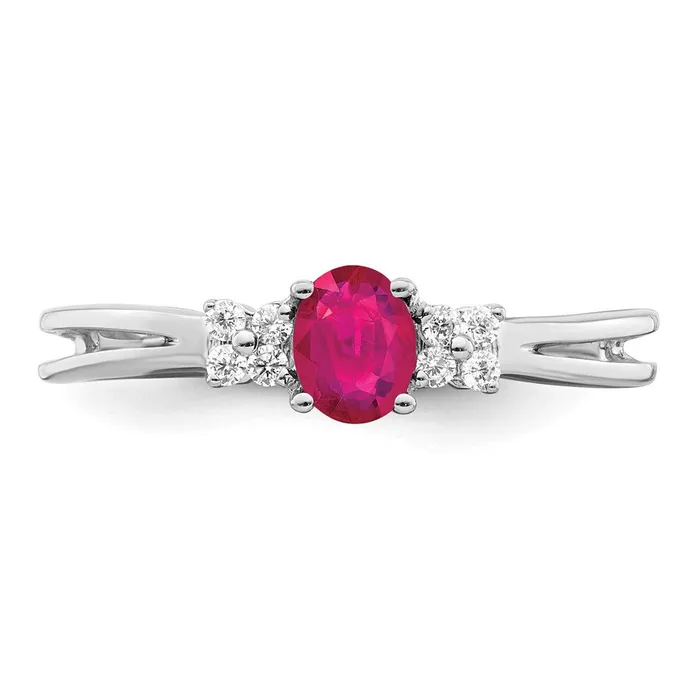 Rings Goldia Solid 14k White Gold Oval Simulated Ruby and CZ Ring