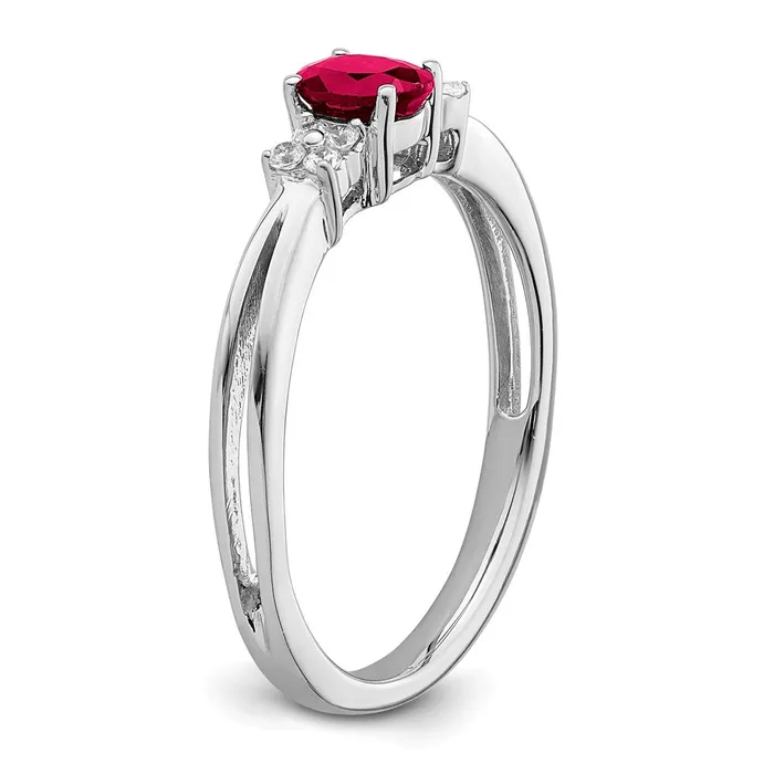 Rings Goldia Solid 14k White Gold Oval Simulated Ruby and CZ Ring