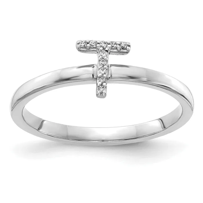 Rings Goldia Solid 14k White Gold Simulated CZ Initial T Ring