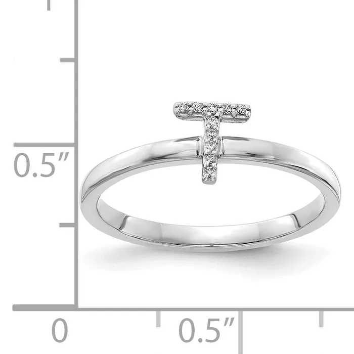Rings Goldia Solid 14k White Gold Simulated CZ Initial T Ring