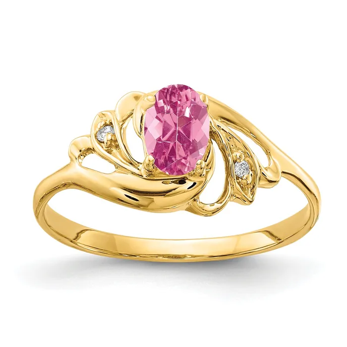 Rings Goldia Solid 14k Yellow Gold 6x4mm Oval Simulated Pink Tourmaline AA CZ Ring