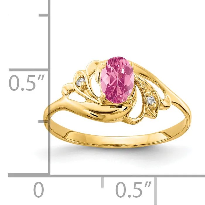 Rings Goldia Solid 14k Yellow Gold 6x4mm Oval Simulated Pink Tourmaline AA CZ Ring