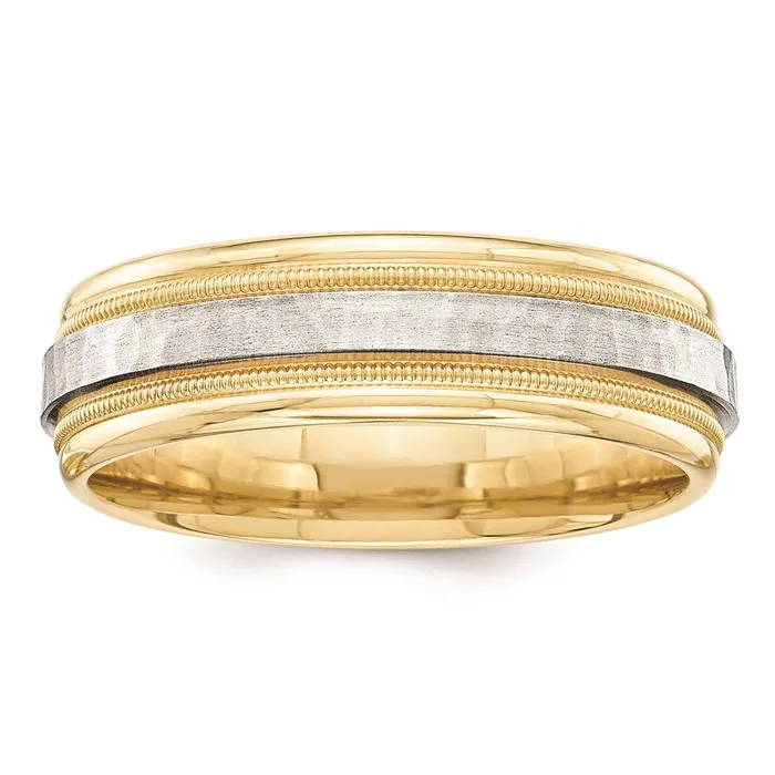 Rings Goldia Solid 14K Yellow Gold TwoTone 6mm Milgrained Edges Size 6 Wedding MensWomens Wedding Band Ring