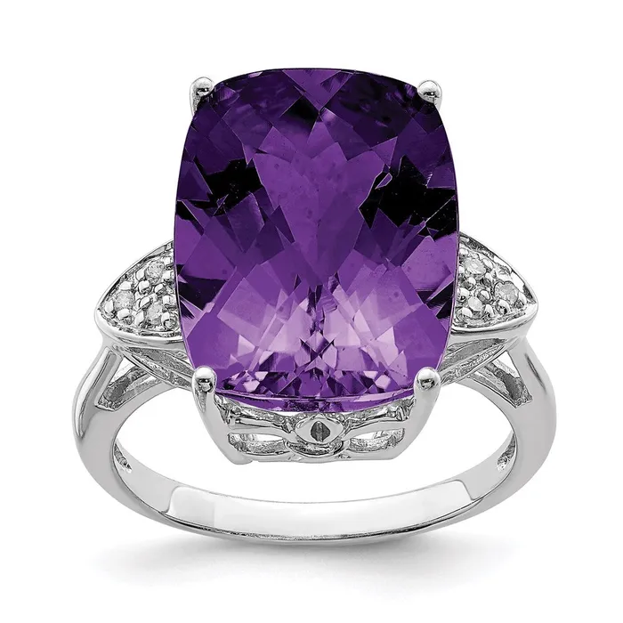 Rings Goldia Sterling Silver Rhodiumplated CheckerCut Amethyst u0026 Diamond Ring