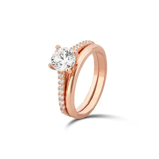 Rings JMS always Original DiamondMuse 188 cttw Rose Gold Plated over Sterling Silver Round Swarovski Diamond Solitaire Bridal Set