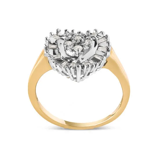 Rings JMS always Original Haus of Brilliance 10K Yellow Gold 14 Cttw Round and Baguette cut Diamond Heart Shape Ballerina Ring HI Color I1I2 Clarity Rings JMS always Original Haus of Brilliance 10K Yellow Gold 14 Cttw Round and Baguette cut Diamond Heart Shape Ballerina Ring HI Color I1I2 Clarity
