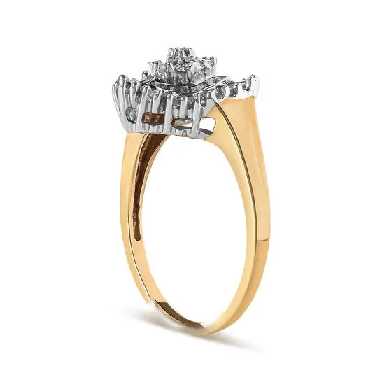 Rings JMS always Original Haus of Brilliance 10K Yellow Gold 14 Cttw Round and Baguette cut Diamond Heart Shape Ballerina Ring HI Color I1I2 Clarity Rings JMS always Original Haus of Brilliance 10K Yellow Gold 14 Cttw Round and Baguette cut Diamond Heart Shape Ballerina Ring HI Color I1I2 Clarity