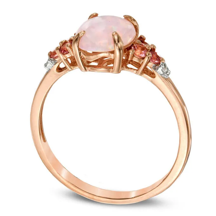 Rings LabCreated Pink Opal Pink Tourmaline and LabCreated White Sapphire Ring in Sterling Silver with Solid 14K Rose Gold Plate Goldia Rings LabCreated Pink Opal Pink Tourmaline and LabCreated White Sapphire Ring in Sterling Silver with Solid 14K Rose Gold Plate Goldia