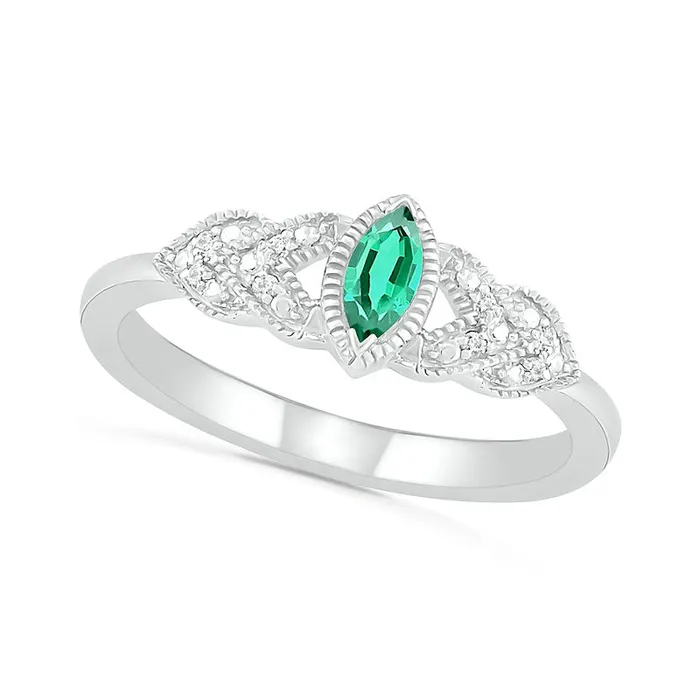 Rings Marquise LabCreated Emerald and Diamond Accent Layered LeafSides Antique VintageStyle Ring in Sterling Silver Goldia
