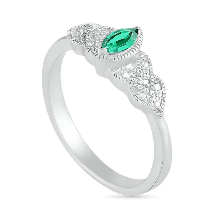 Rings Marquise LabCreated Emerald and Diamond Accent Layered LeafSides Antique VintageStyle Ring in Sterling Silver Goldia Rings Marquise LabCreated Emerald and Diamond Accent Layered LeafSides Antique VintageStyle Ring in Sterling Silver Goldia