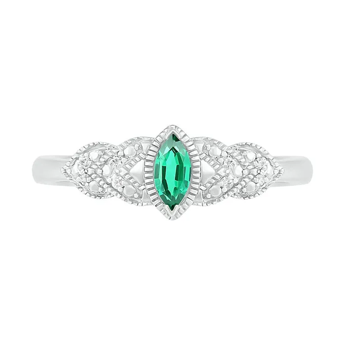 Rings Marquise LabCreated Emerald and Diamond Accent Layered LeafSides Antique VintageStyle Ring in Sterling Silver Goldia Rings Marquise LabCreated Emerald and Diamond Accent Layered LeafSides Antique VintageStyle Ring in Sterling Silver Goldia