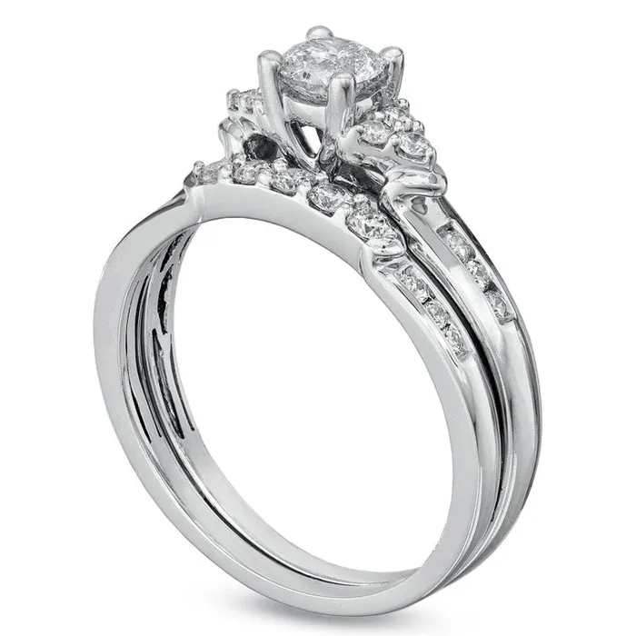 Rings Previously Owned 075 CT TW Natural Diamond Bridal Engagement Ring Set in Solid 14K White Gold Goldia