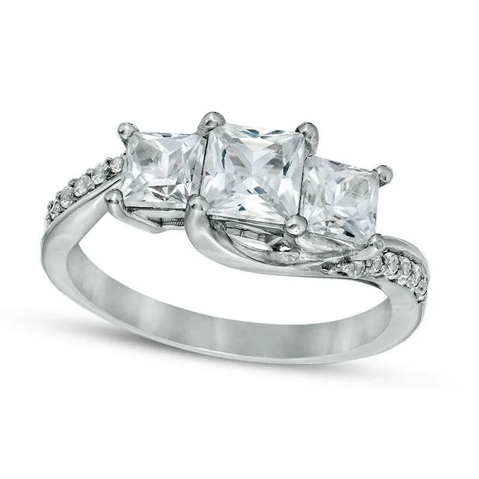 Rings PrincessCut LabCreated White Sapphire Three Stone Engagement Ring in Sterling Silver Goldia Rings PrincessCut LabCreated White Sapphire Three Stone Engagement Ring in Sterling Silver Goldia
