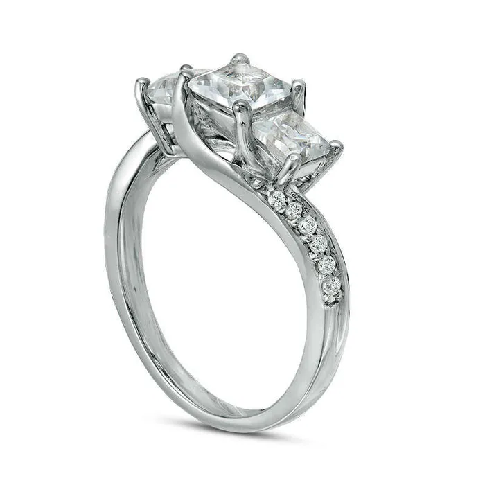 Rings PrincessCut LabCreated White Sapphire Three Stone Engagement Ring in Sterling Silver Goldia