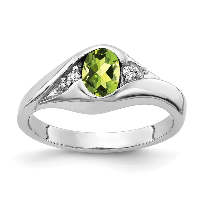 Rings Solid 14k White Gold 6x4mm Oval Simulated Peridot ChecKer AA CZ Ring Goldia