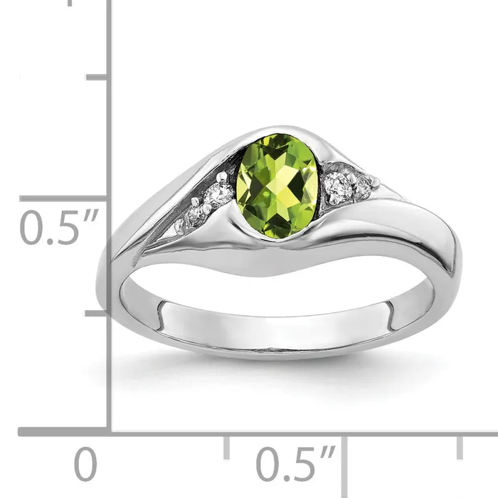 Rings Solid 14k White Gold 6x4mm Oval Simulated Peridot ChecKer AA CZ Ring Goldia
