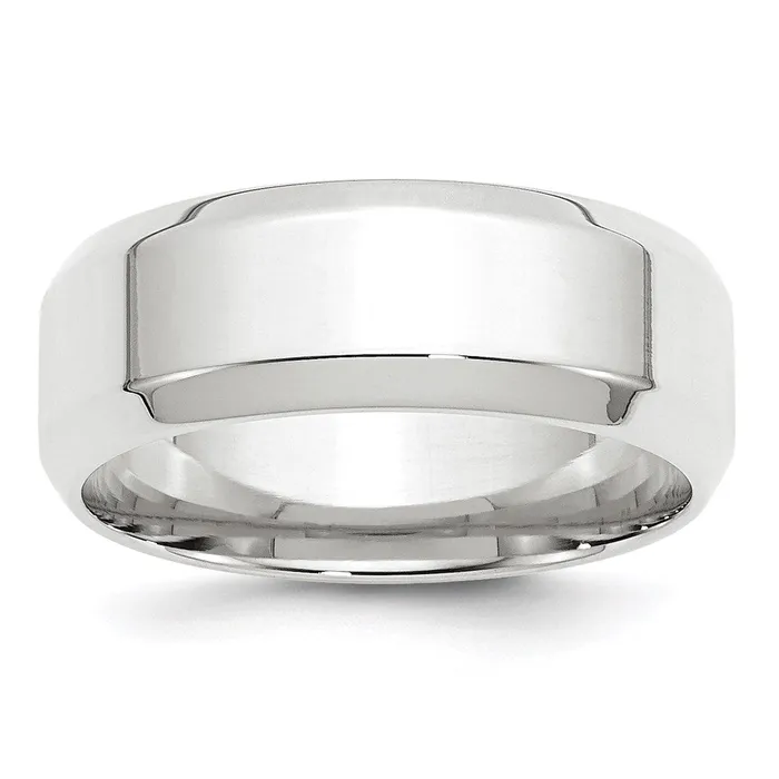 Rings Solid 14K White Gold 8mm Bevel Edge Comfort Fit MensWomens Wedding Band Ring Size 65 Goldia
