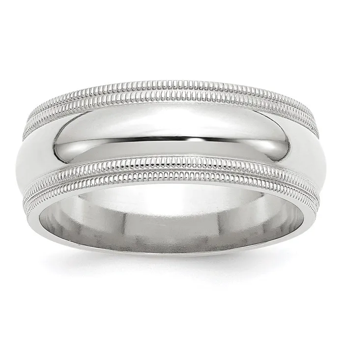 Rings Solid 14K White Gold 8mm Double Milgrain Comfort Fit MensWomens Wedding Band Ring Size 10 Goldia