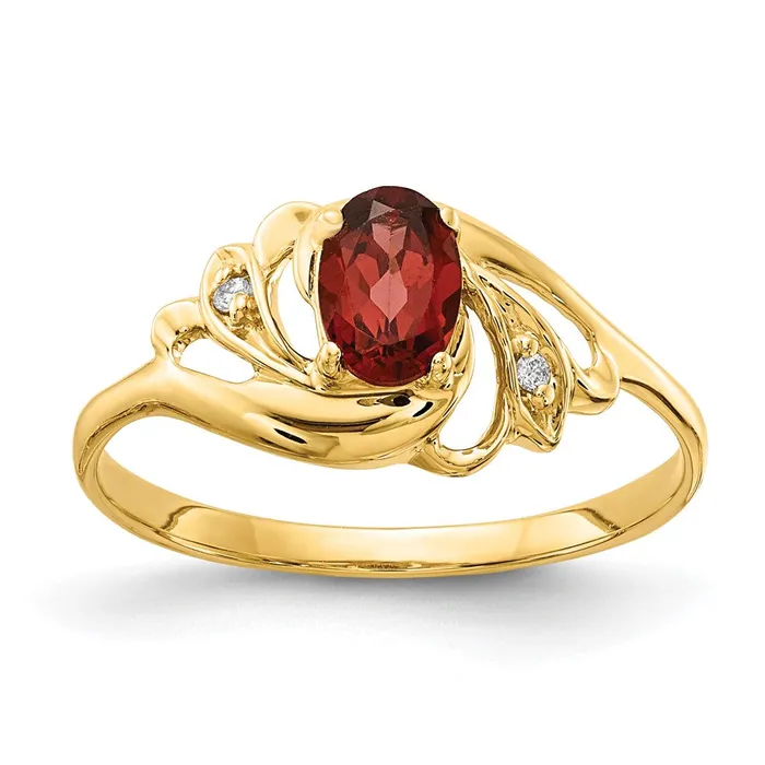 Rings Solid 14k Yellow Gold 6x4mm Oval Simulated Garnet A CZ Ring Goldia