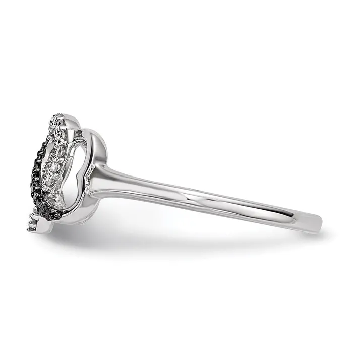 Rings Sterling Silver Black and White Diamond Triple Heart Ring Goldia