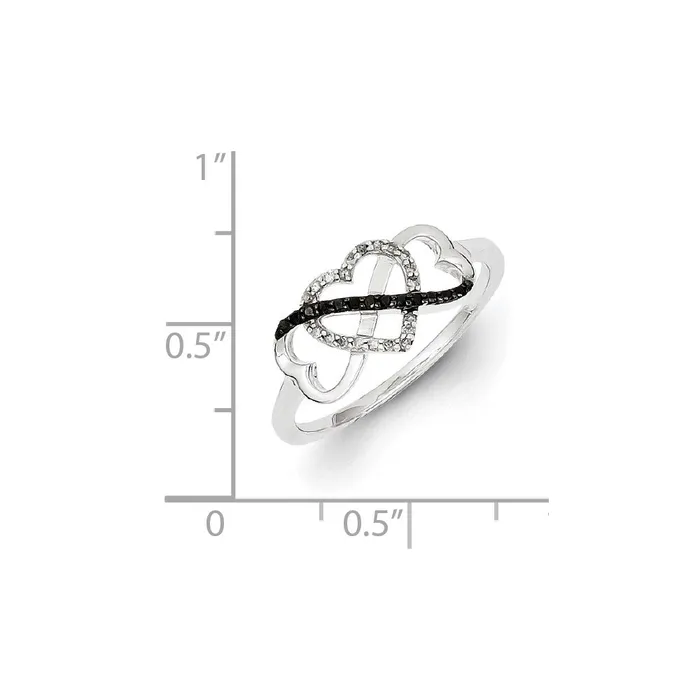 Rings Sterling Silver Black and White Diamond Triple Heart Ring Goldia