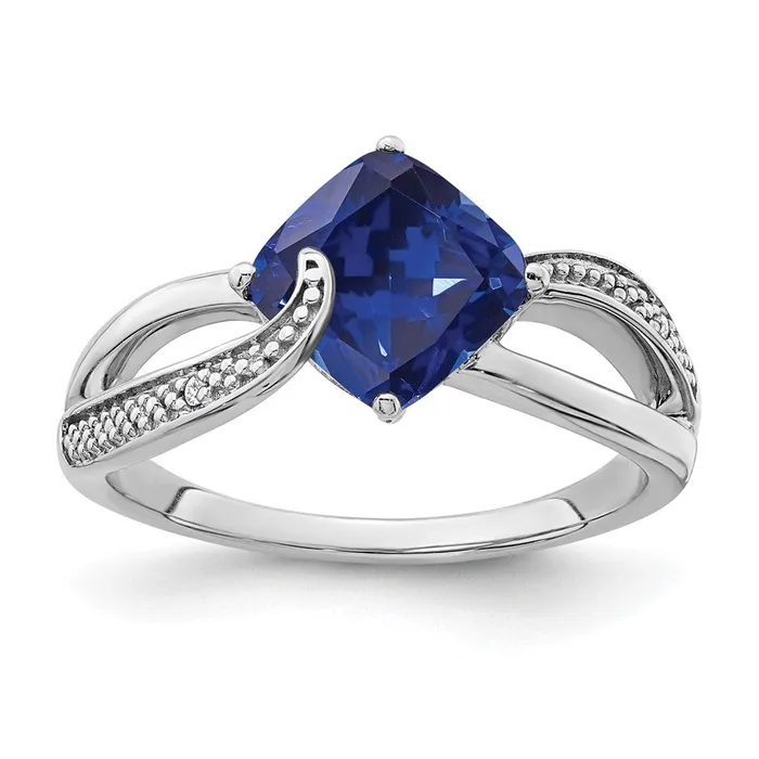 Rings Sterling Silver Created Sapphire and Diamond Ring Goldia